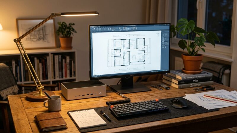 Lautloser kompakter Mini PC aus Aluminium für lokale KI-Modelle und Heimserver am Schreibtisch